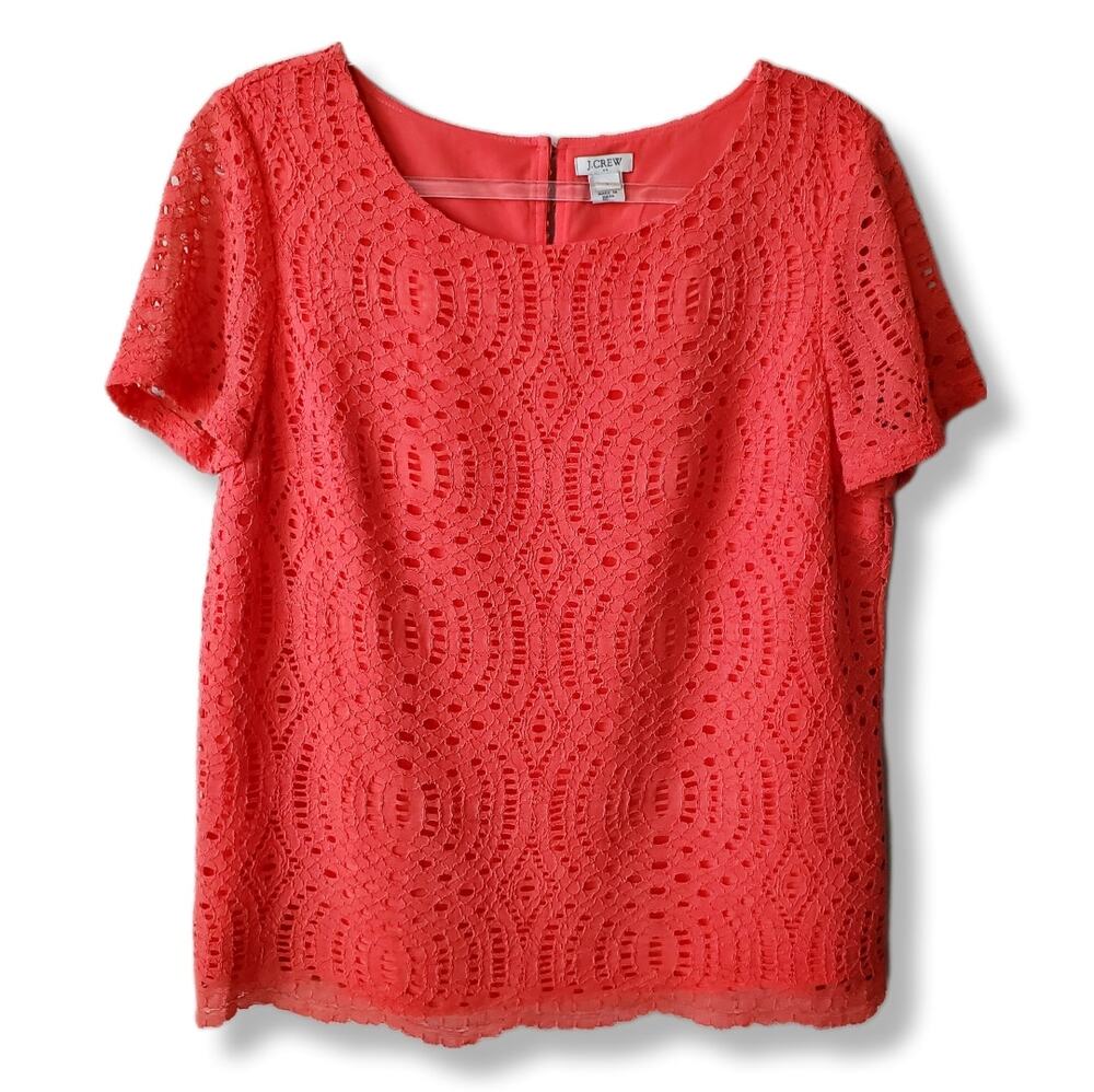 J Crew Women Corded Lace Coral Top Blouse 8 Preppy Career Holiday Cocktail Party